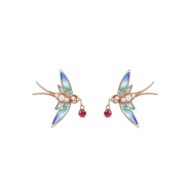 Good Luck Swallow Red Rhinestone Earring