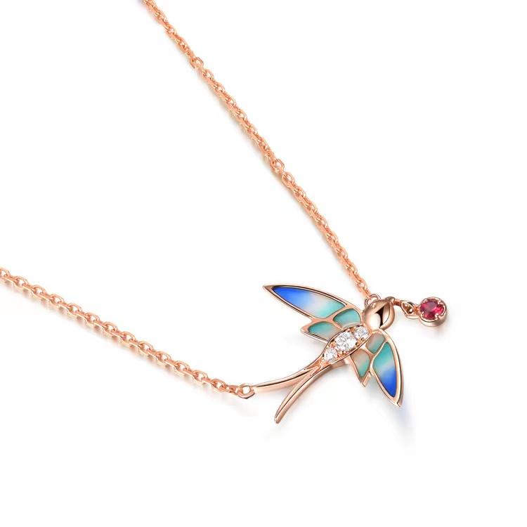 Good Luck Swallow Red Rhinestone Pendant Necklace