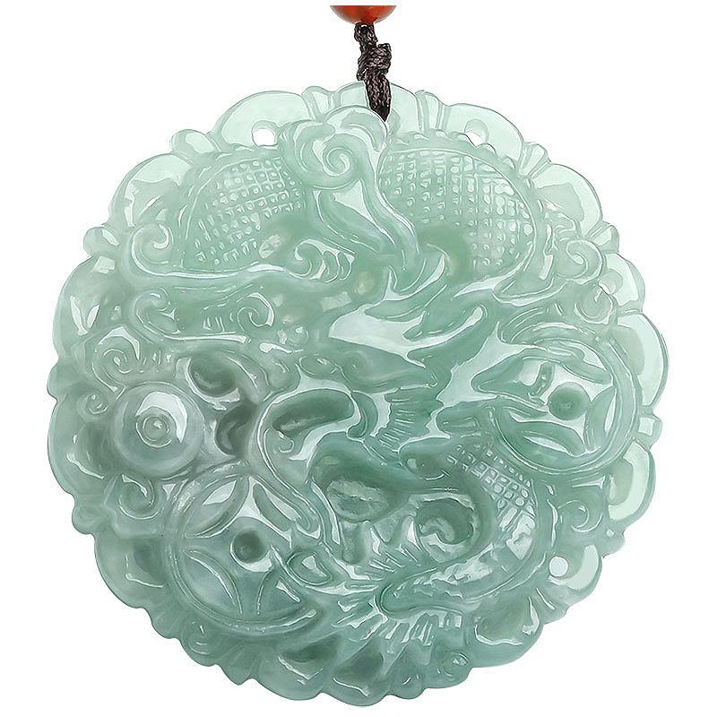 Grade A Natural Green Jade Auspicious Dragon Lucky Pendant Necklace