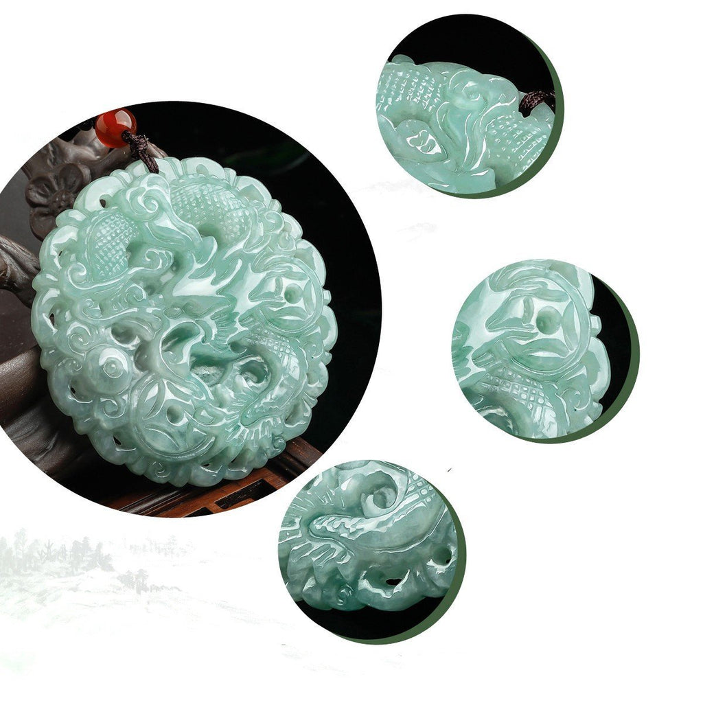 Grade A Natural Green Jade Auspicious Dragon Lucky Pendant Necklace
