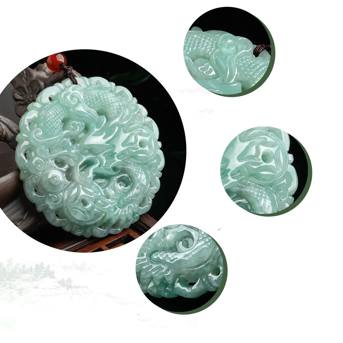 Grade A Natural Green Jade Auspicious Dragon Lucky Pendant Necklace