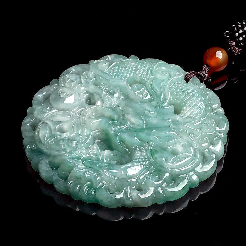 Grade A Natural Green Jade Auspicious Dragon Lucky Pendant Necklace