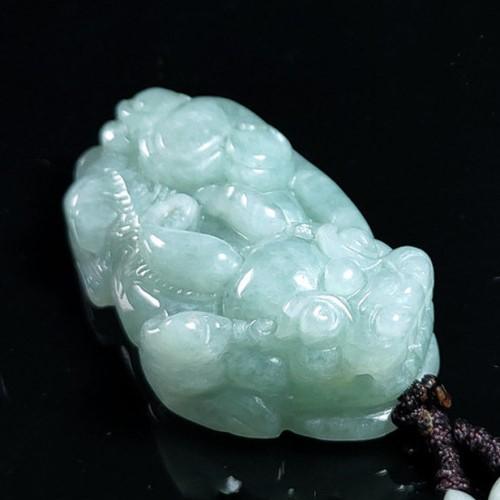 Grand A Natural Green Jade Pixiu Wealth Pendant Necklace