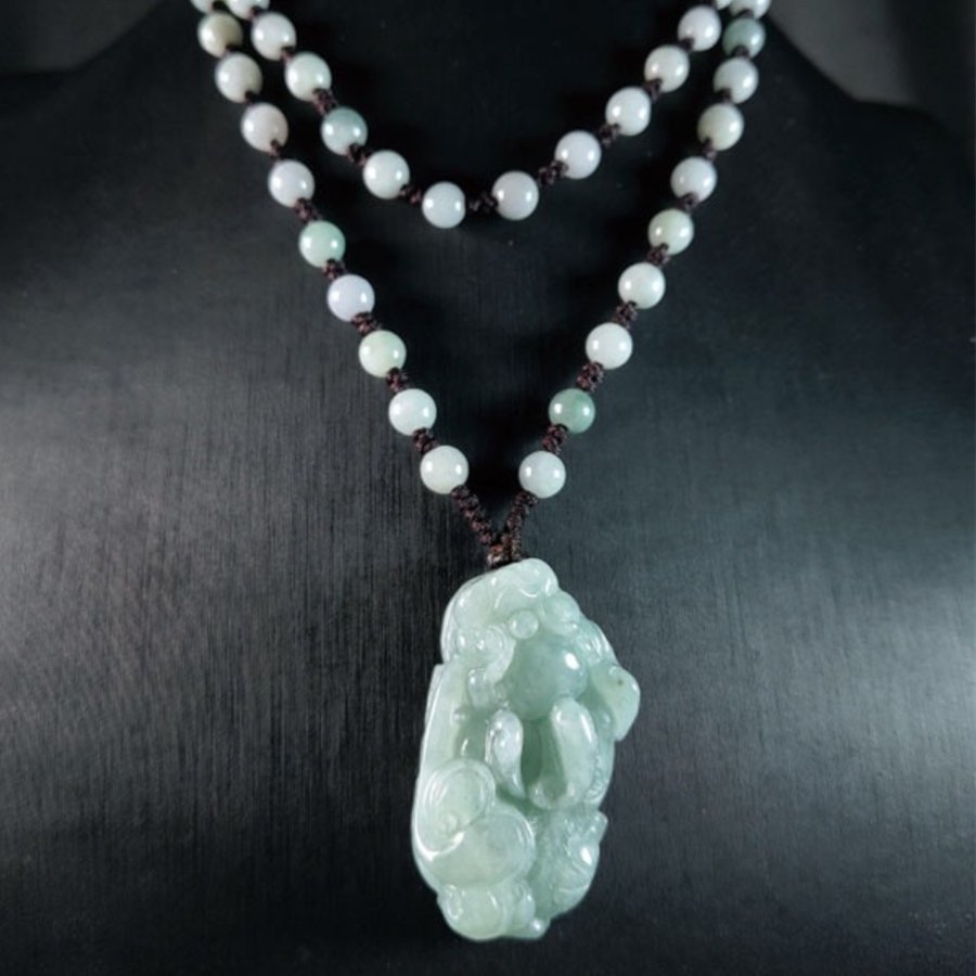 Grand A Natural Green Jade Pixiu Wealth Pendant Necklace