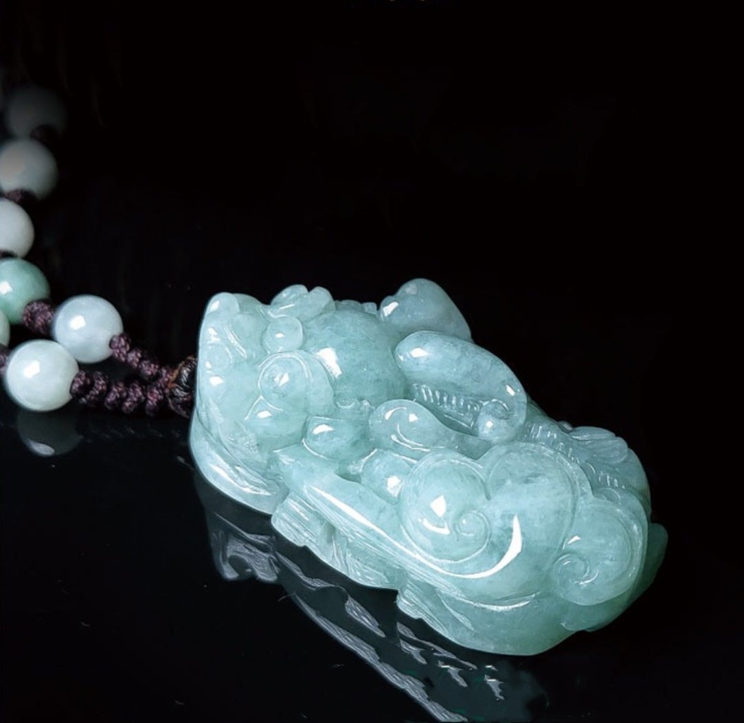 Grand A Natural Green Jade Pixiu Wealth Pendant Necklace