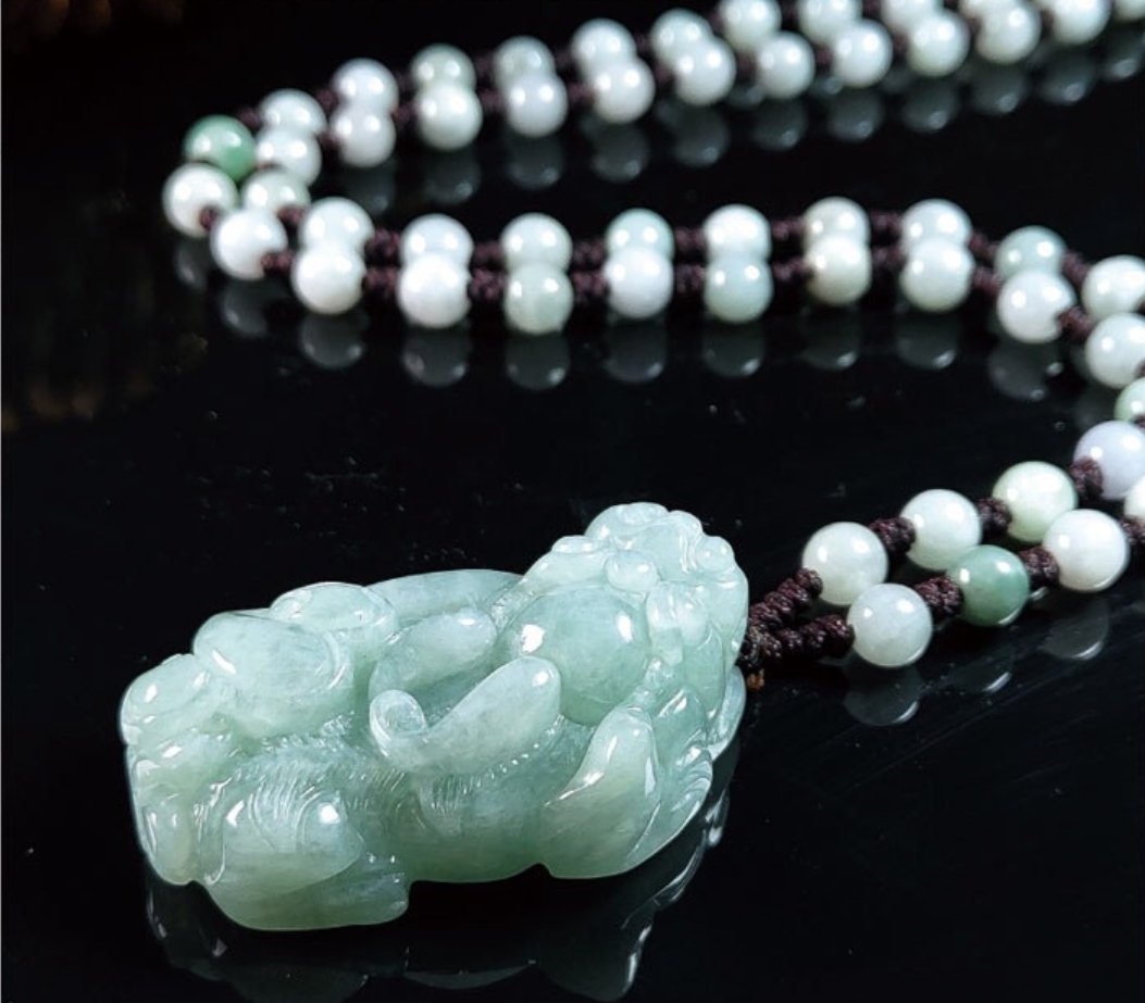 Grand A Natural Green Jade Pixiu Wealth Pendant Necklace