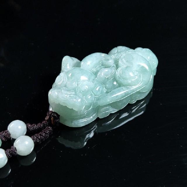 Grand A Natural Green Jade Pixiu Wealth Pendant Necklace