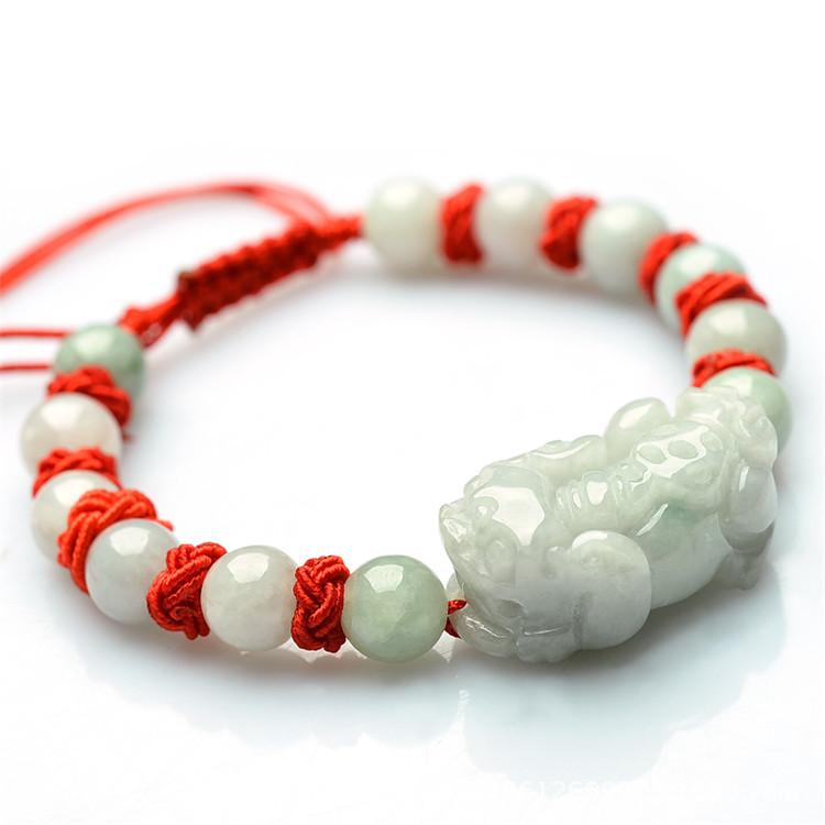Grand A Natural White Jade Pixiu Red Rope Wealth Bracelet
