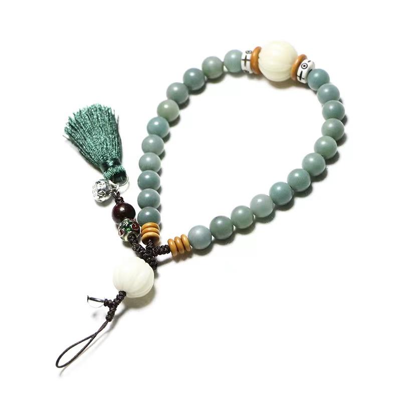 Green Bodhi Beads Tassel Lucky Bracelet Phone Chain