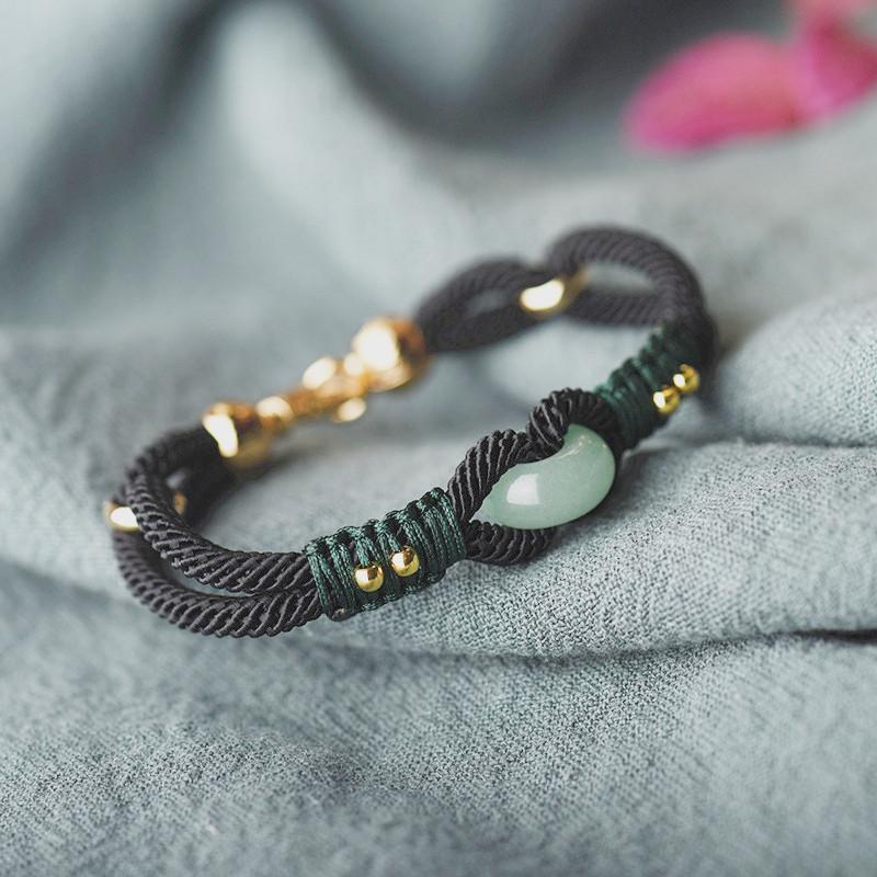 Green Jade 14k Gold Knot Lucky Rope Wealth Bracelet
