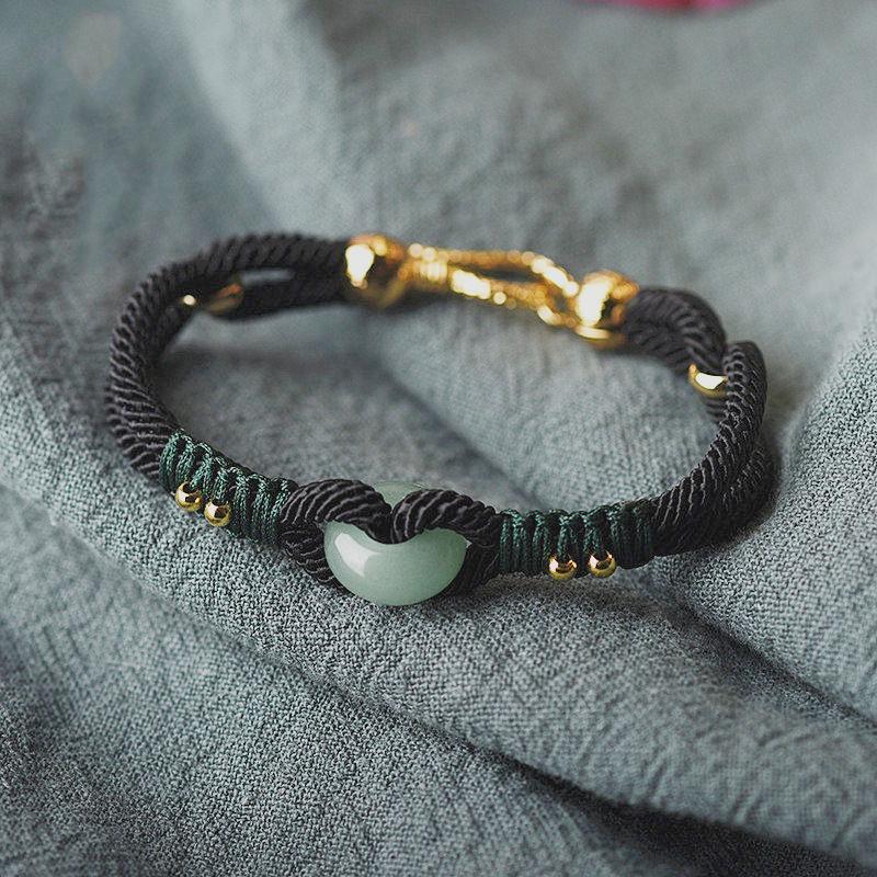Green Jade 14k Gold Knot Lucky Rope Wealth Bracelet