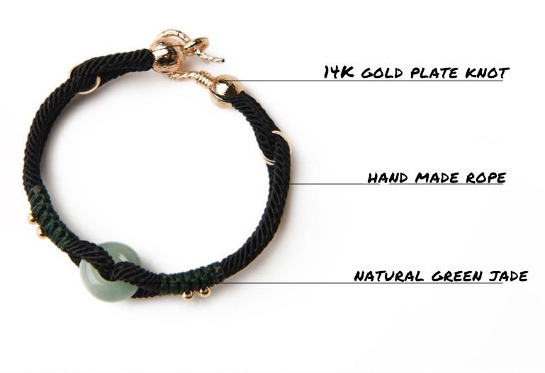Green Jade 14k Gold Knot Lucky Rope Wealth Bracelet