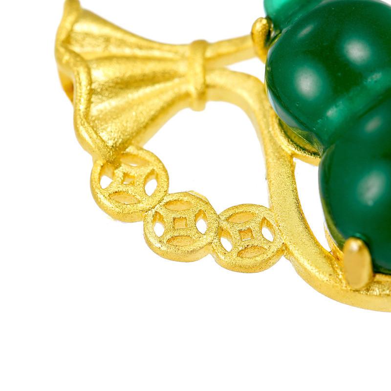Green Jade Calabash Feng Shui Coin Lucky Gold Pendant