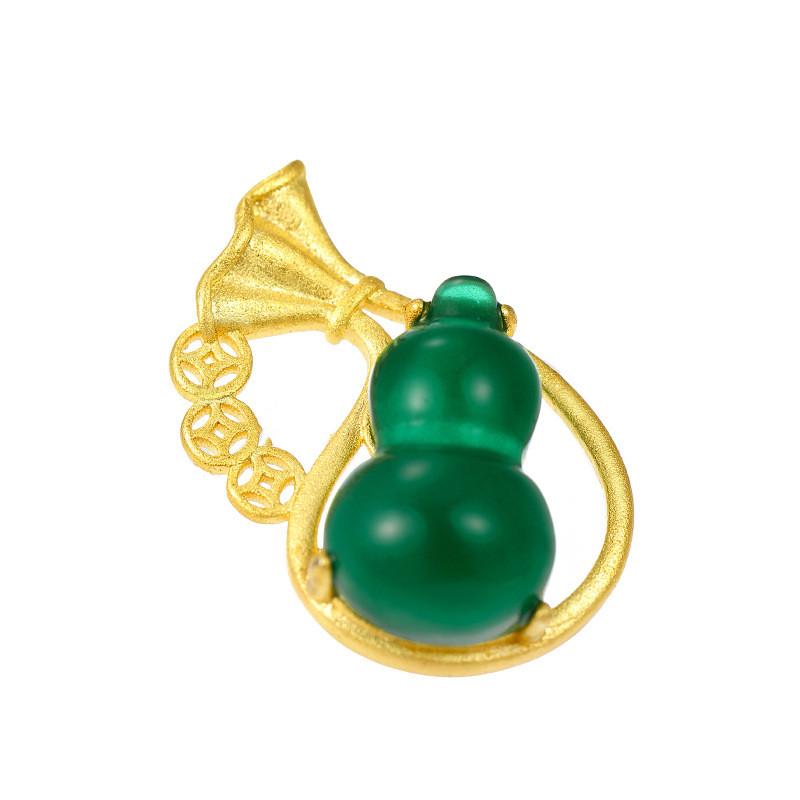 Green Jade Calabash Feng Shui Coin Lucky Gold Pendant