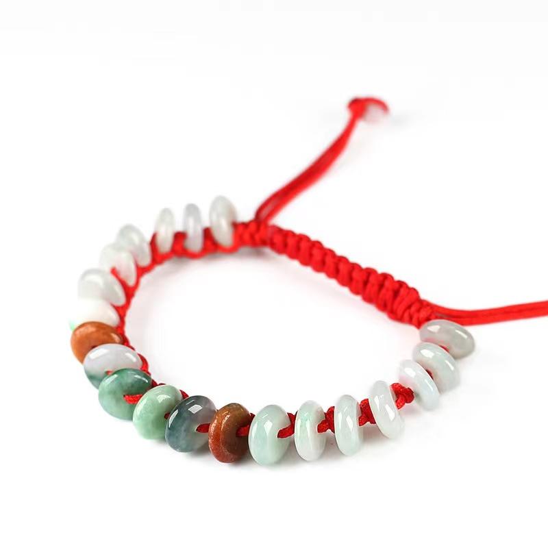 Green Jade Coin Lucky Bracelet-Red String