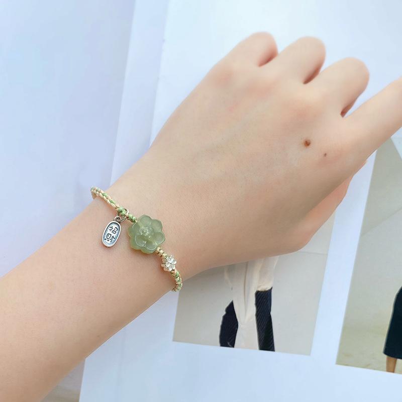 New Beginnings-Green Jade Lotus String Bracelet