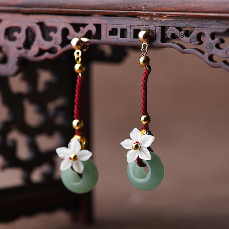 Green Jade Red String Lucky Earring