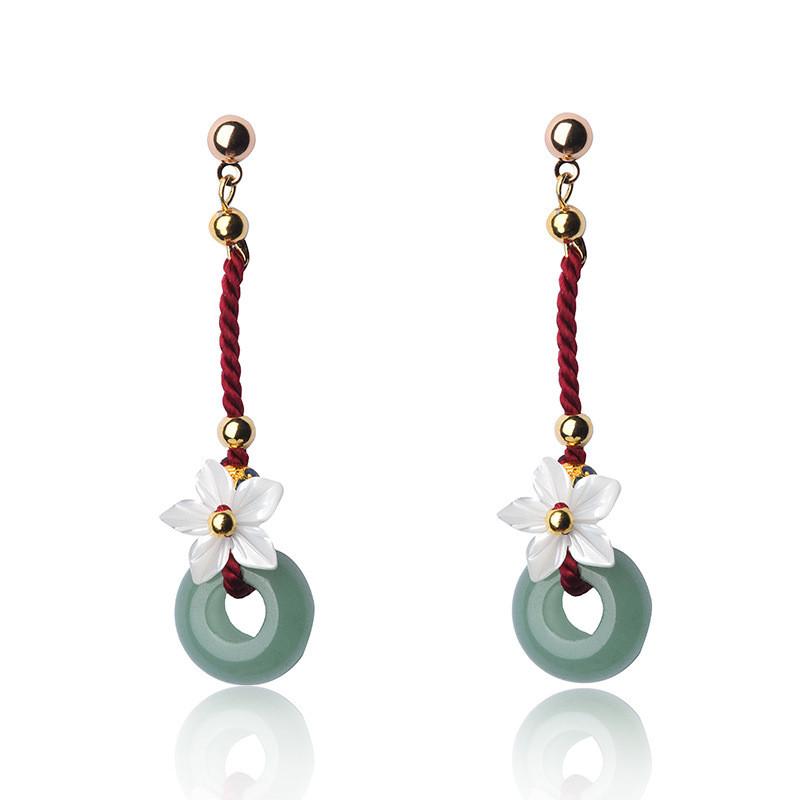 Green Jade Red String Lucky Earring