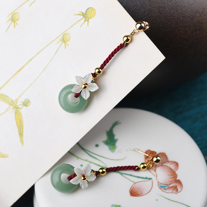 Green Jade Red String Lucky Earring