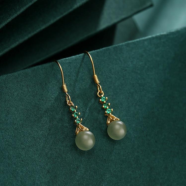 Green Jade Zirconia Crystal Dangle Earrings