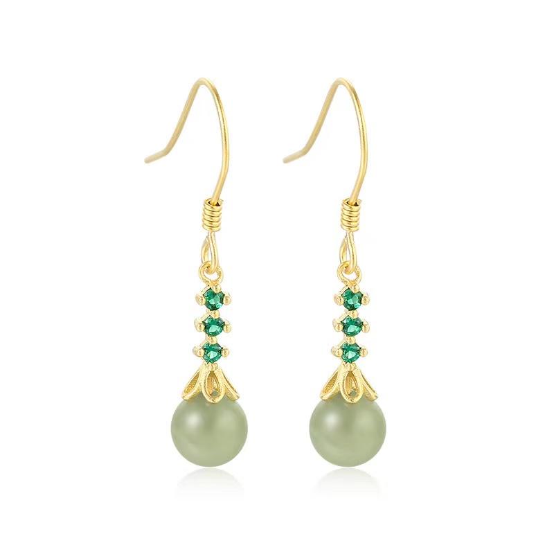 Green Jade Zirconia Crystal Dangle Earrings
