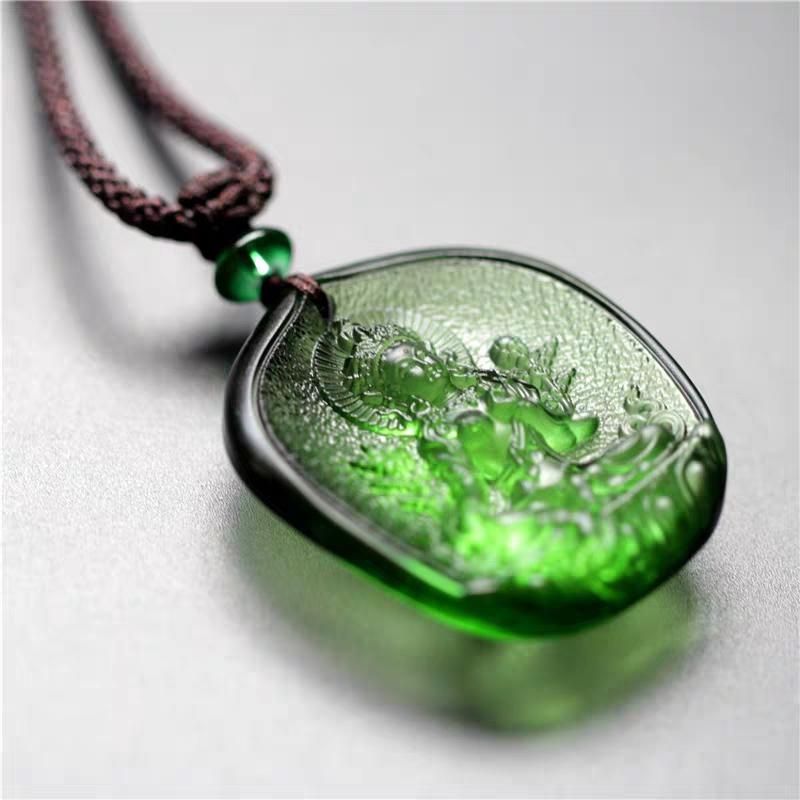 Green Tara Buddha 24K Gold Glaze Pendant Necklace
