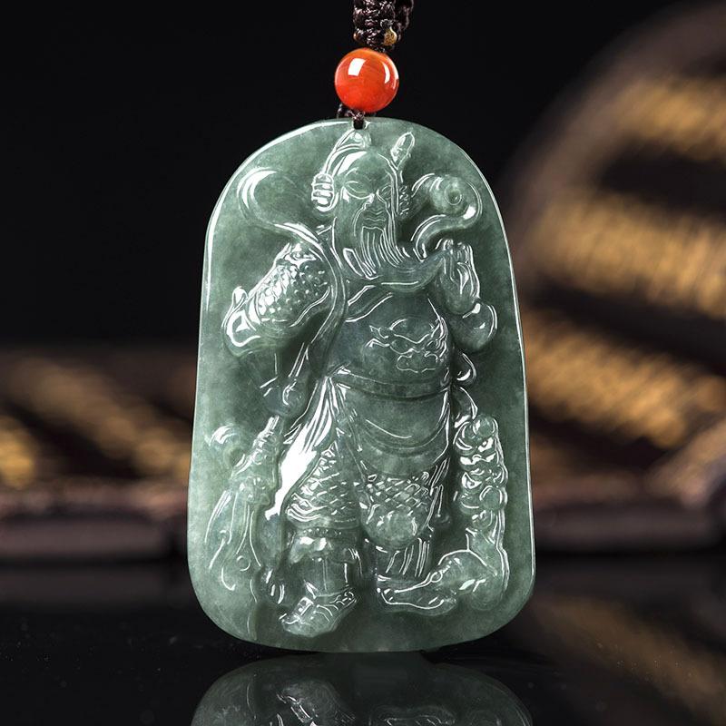 Guan Gong Green Jade Wealth Pendant