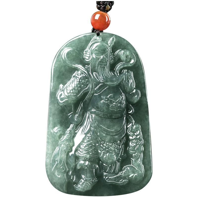 Guan Gong Green Jade Wealth Pendant