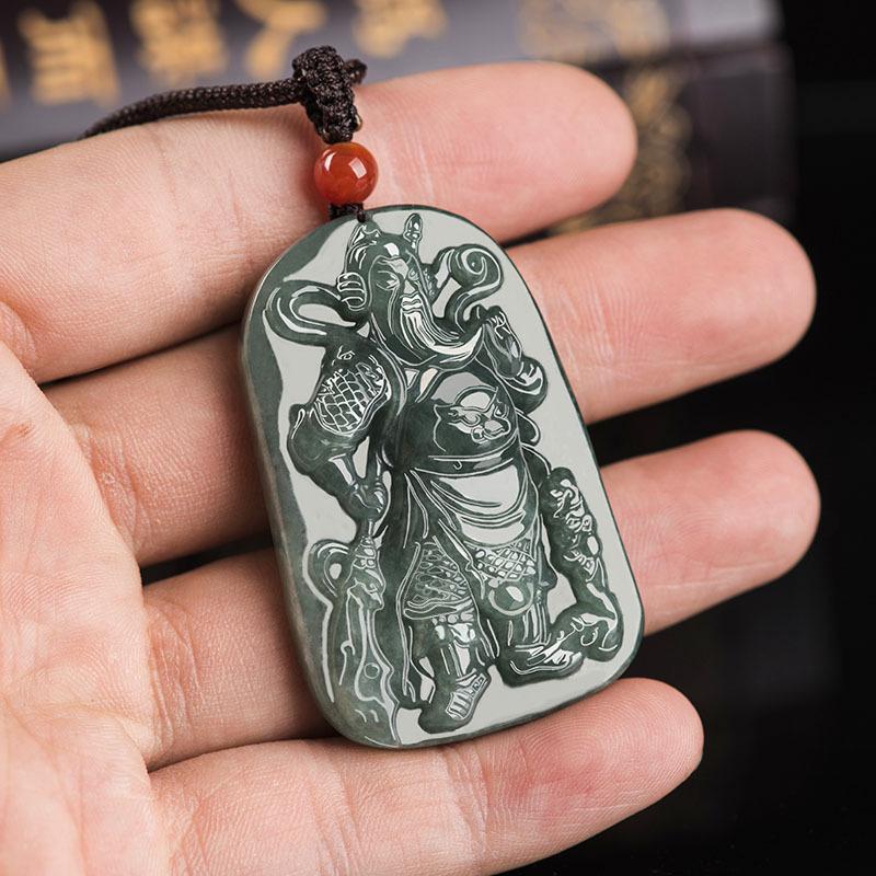 Guan Gong Green Jade Wealth Pendant