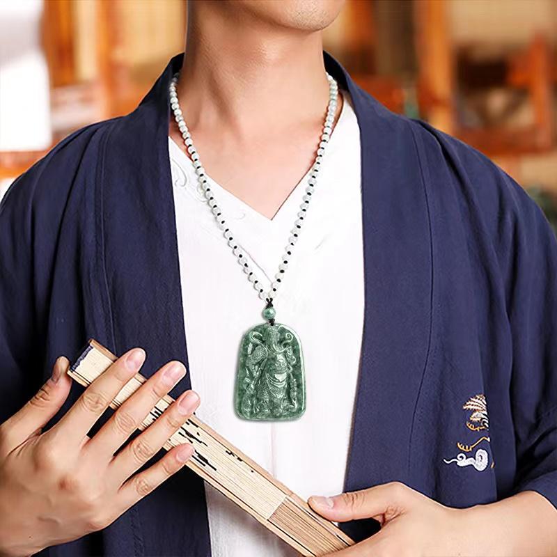 Guan Gong  Wealth Pendant-Natural Grade A Jade