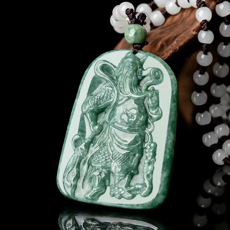 Guan Gong  Wealth Pendant-Natural Grade A Jade