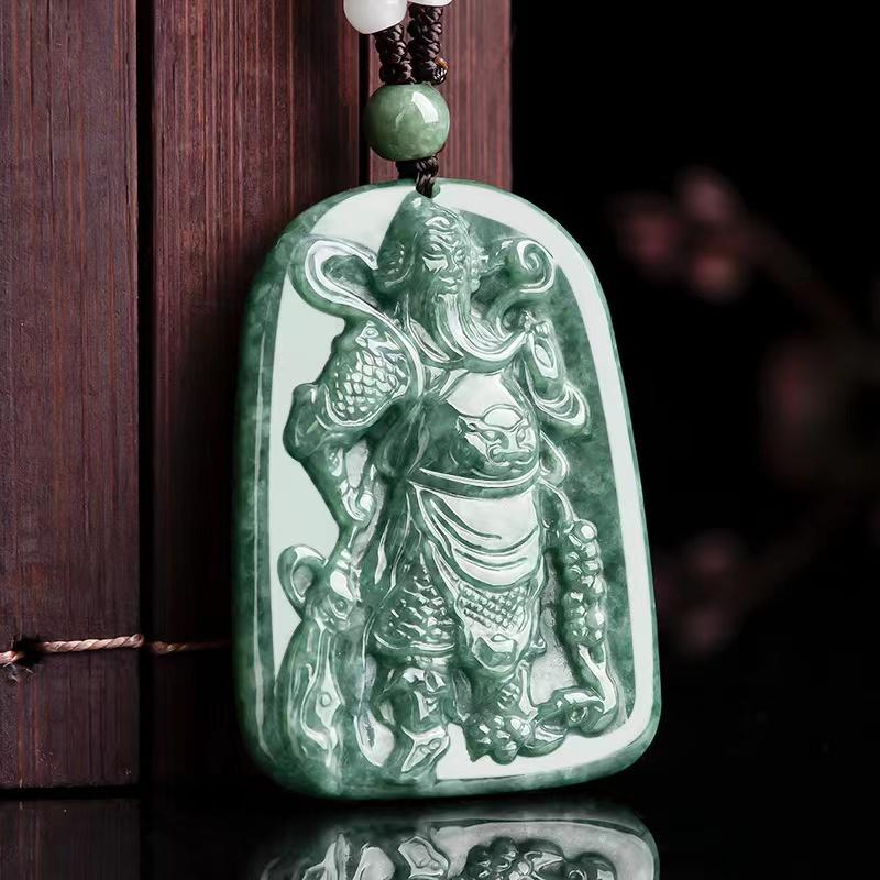 Guan Gong  Wealth Pendant-Natural Grade A Jade