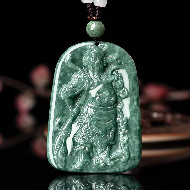 Guan Gong  Wealth Pendant-Natural Grade A Jade