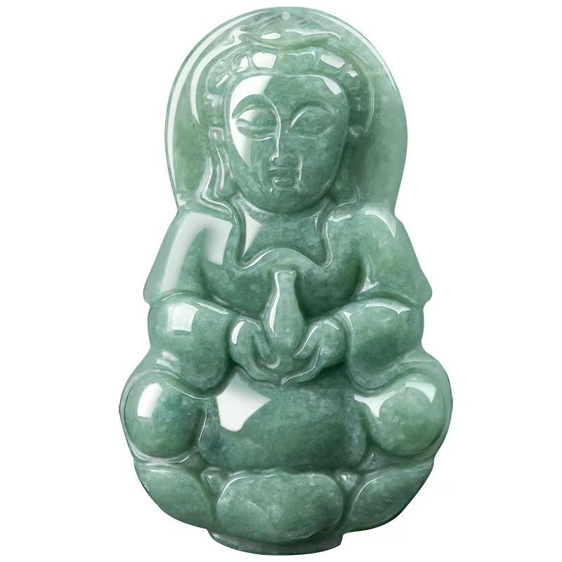 Guanyin Buddha Pendant-Natural Green Jade-Grade A Jade
