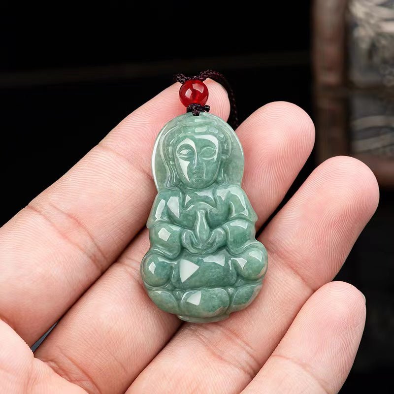 Guanyin Buddha Pendant-Natural Green Jade-Grade A Jade