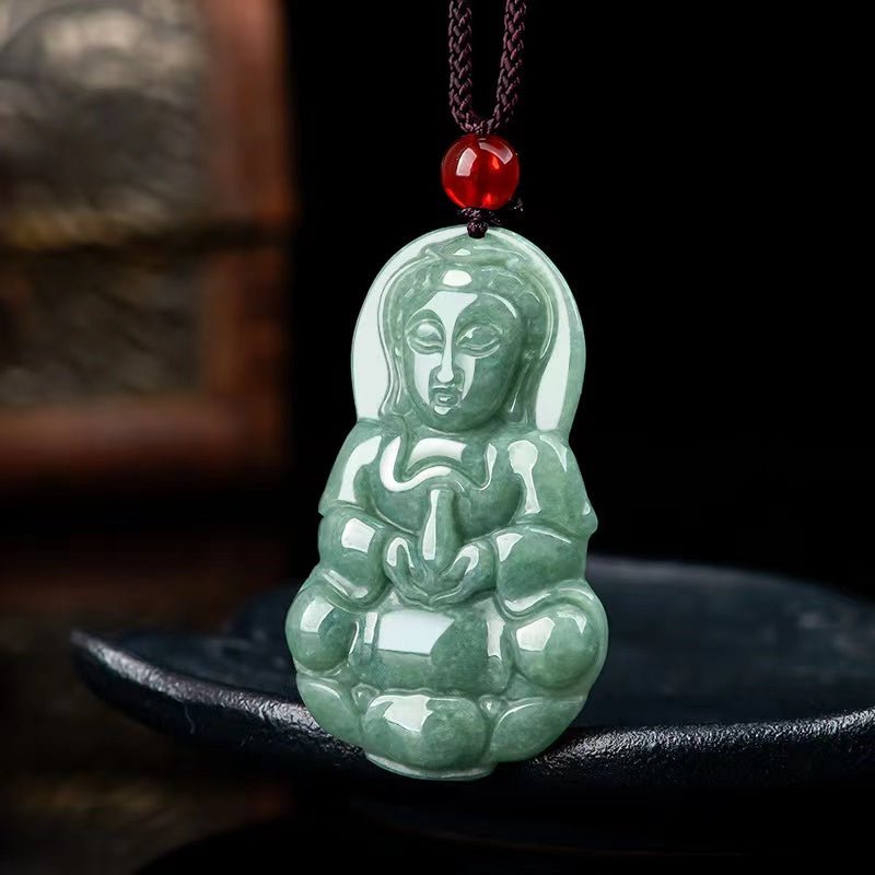 Guanyin Buddha Pendant-Natural Green Jade-Grade A Jade
