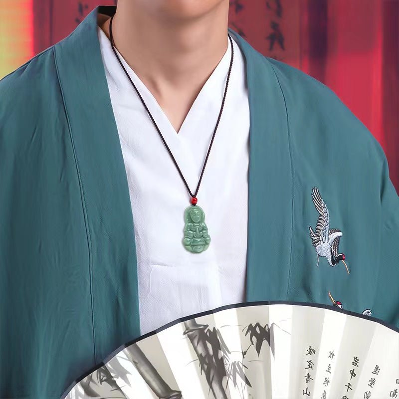 Guanyin Buddha Pendant-Natural Green Jade-Grade A Jade