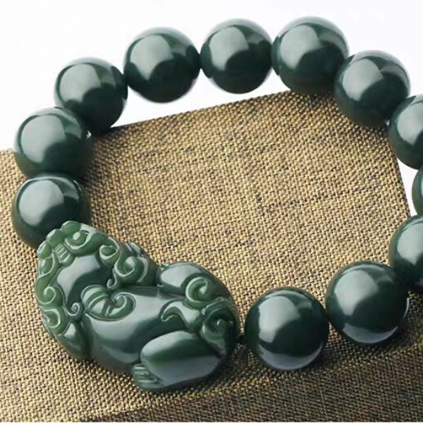 Hetian Green Jade Pixiu Fortune Bracelet
