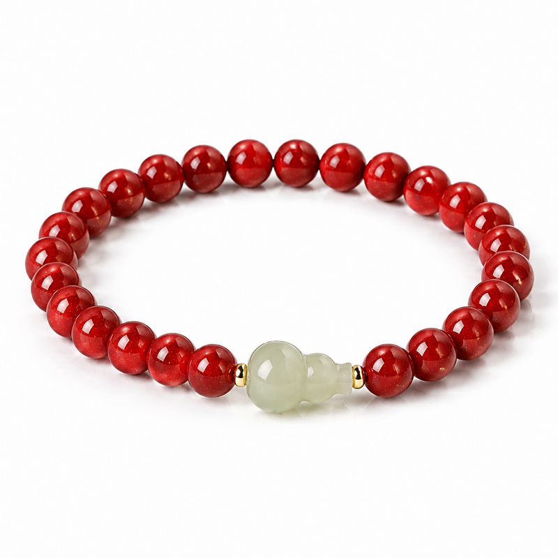 Hetian Jade Gourd Cinnabar Bracelet-Quiet Abundance
