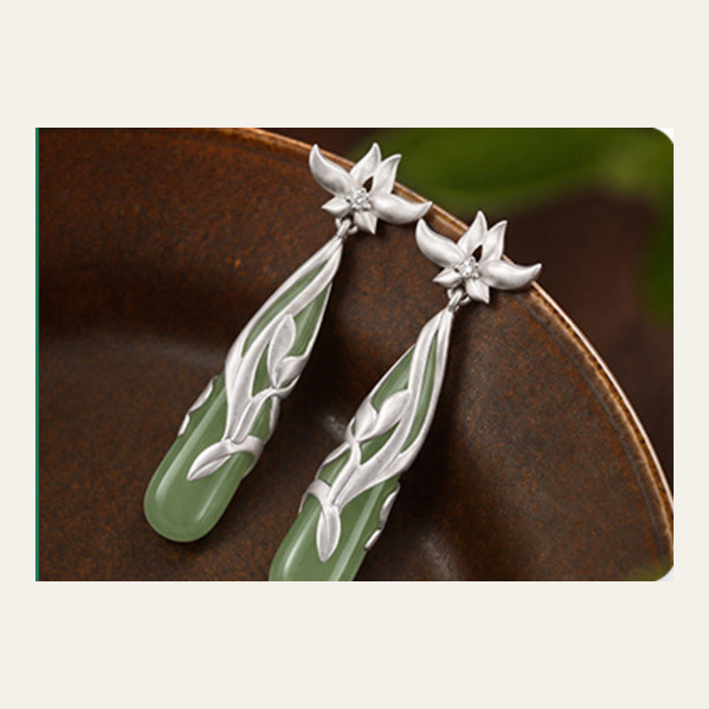 Hetian Jade Magnolia Drop Earrings-Quiet Grace