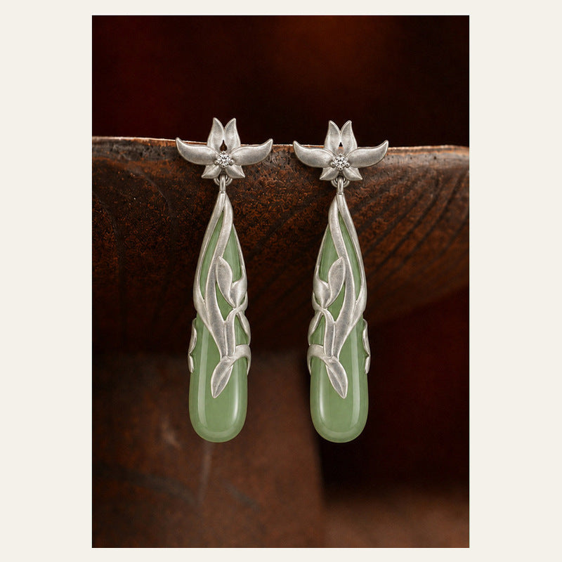 Hetian Jade Magnolia Drop Earrings-Quiet Grace
