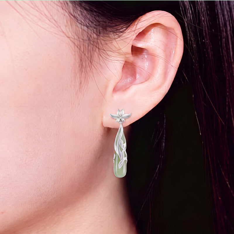 Hetian Jade Magnolia Drop Earrings-Quiet Grace