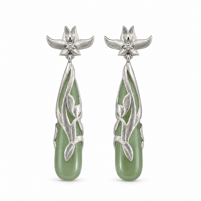 Hetian Jade Magnolia Drop Earrings-Quiet Grace