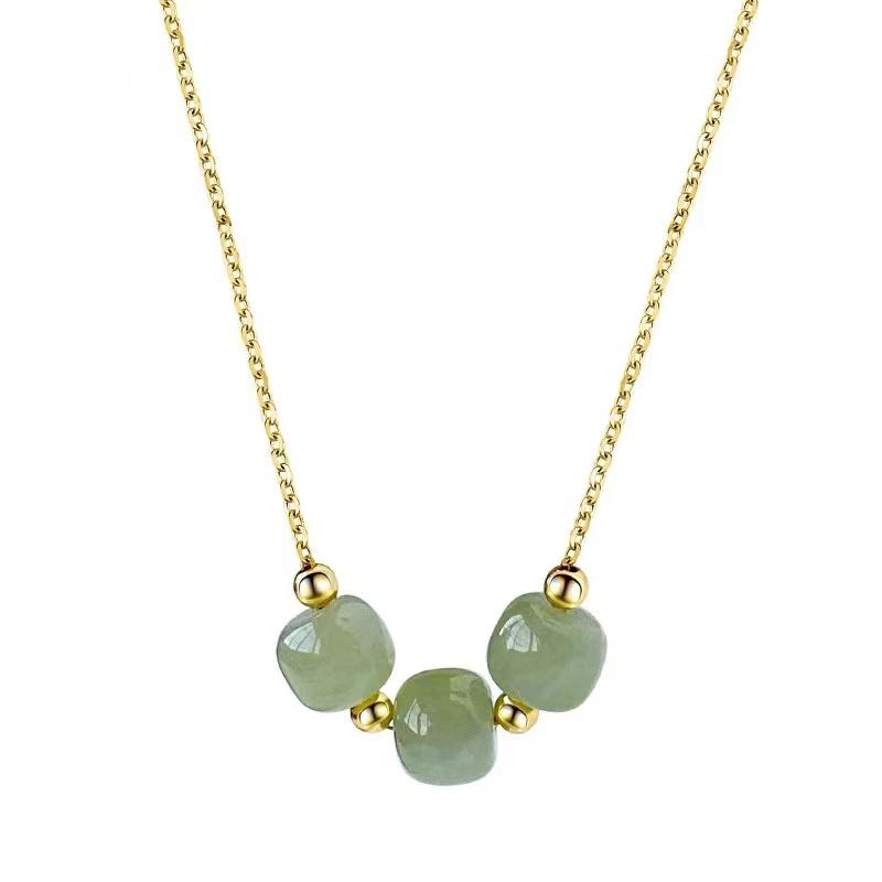 Quiet Abundance-Nephrite Jade Three-Stone Necklace