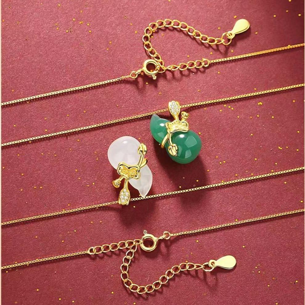 Hetian White Jade Calabash Lotus Leaf Pendant Necklace