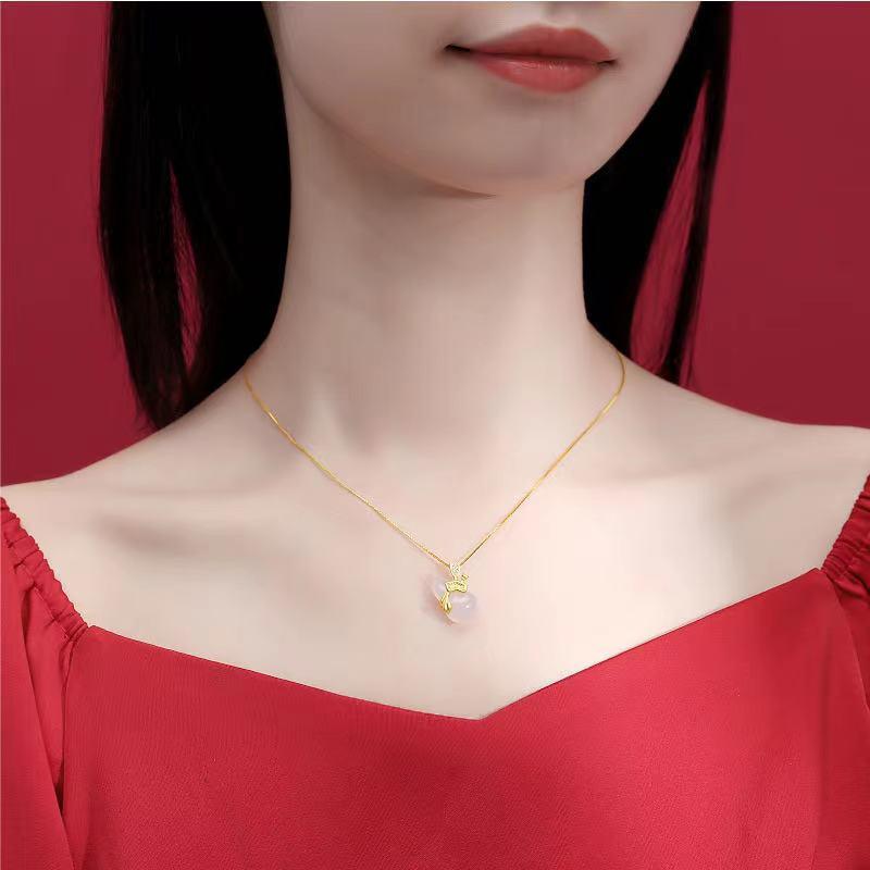 Hetian White Jade Hulou Lotus Leaf Pendant Necklace