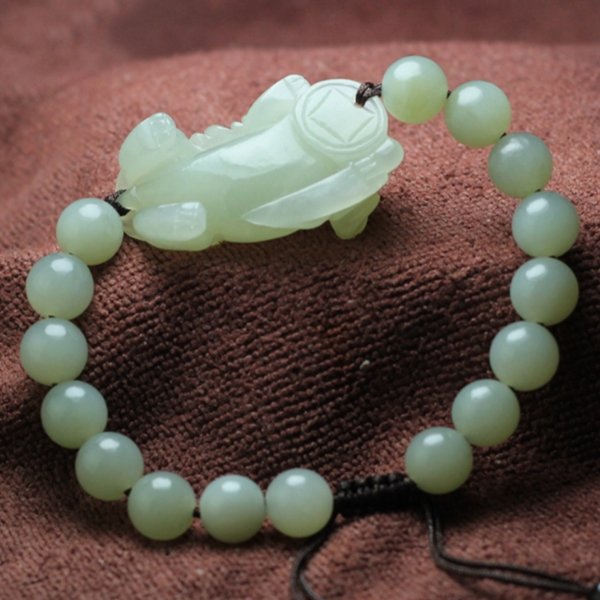 Hetian(Hotan) White Green Jade Pixiu Wealth Bracelet