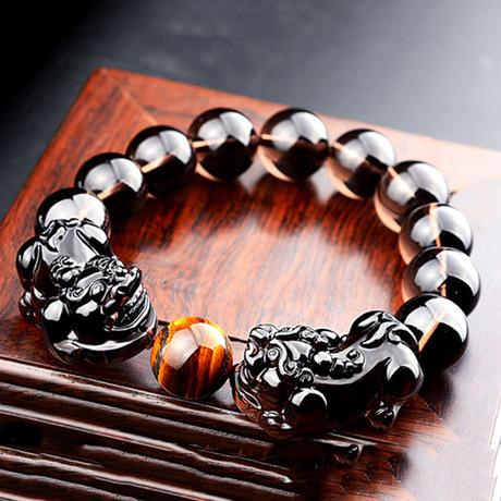 Ice Black Obsidian Double Pixiu Wealth Bracelet