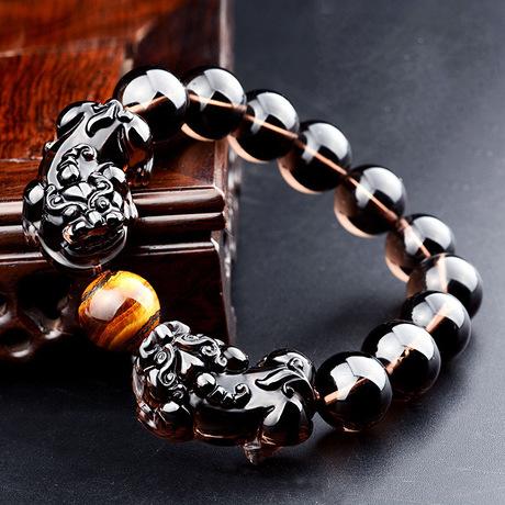 Ice Black Obsidian Double Pixiu Wealth Bracelet