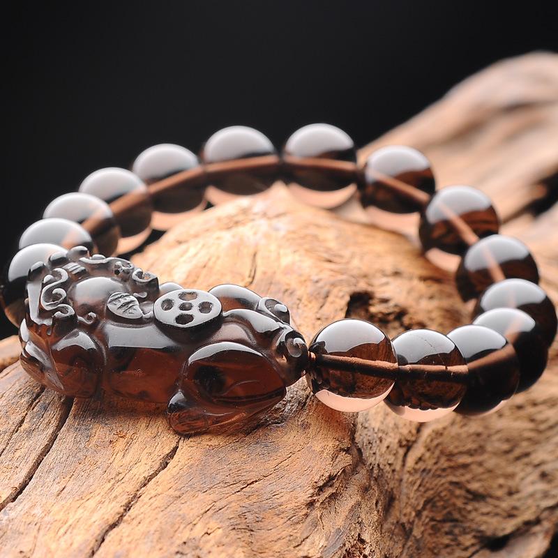 Ice Black Obsidian Pixiu  Feng Shui Coin Wealth Bracelet